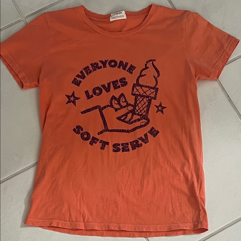 MOTHER Orange Graphic 'Everyone Loves Soft Serve' Short Sleeve Tee